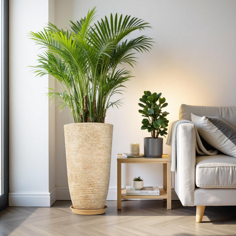 QCQHDU indoor-outdoor beige planter for versatile placement.