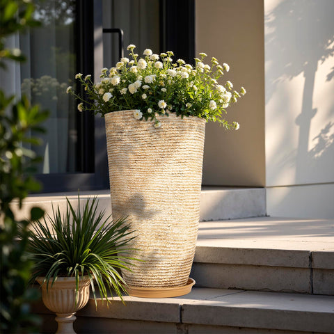 QCQHDU beige planters with removable trays protect floors