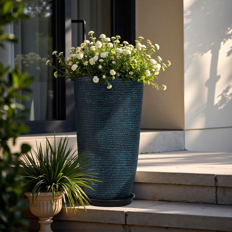 QCQHDU weatherproof blue planter designed for year-round outdoor use