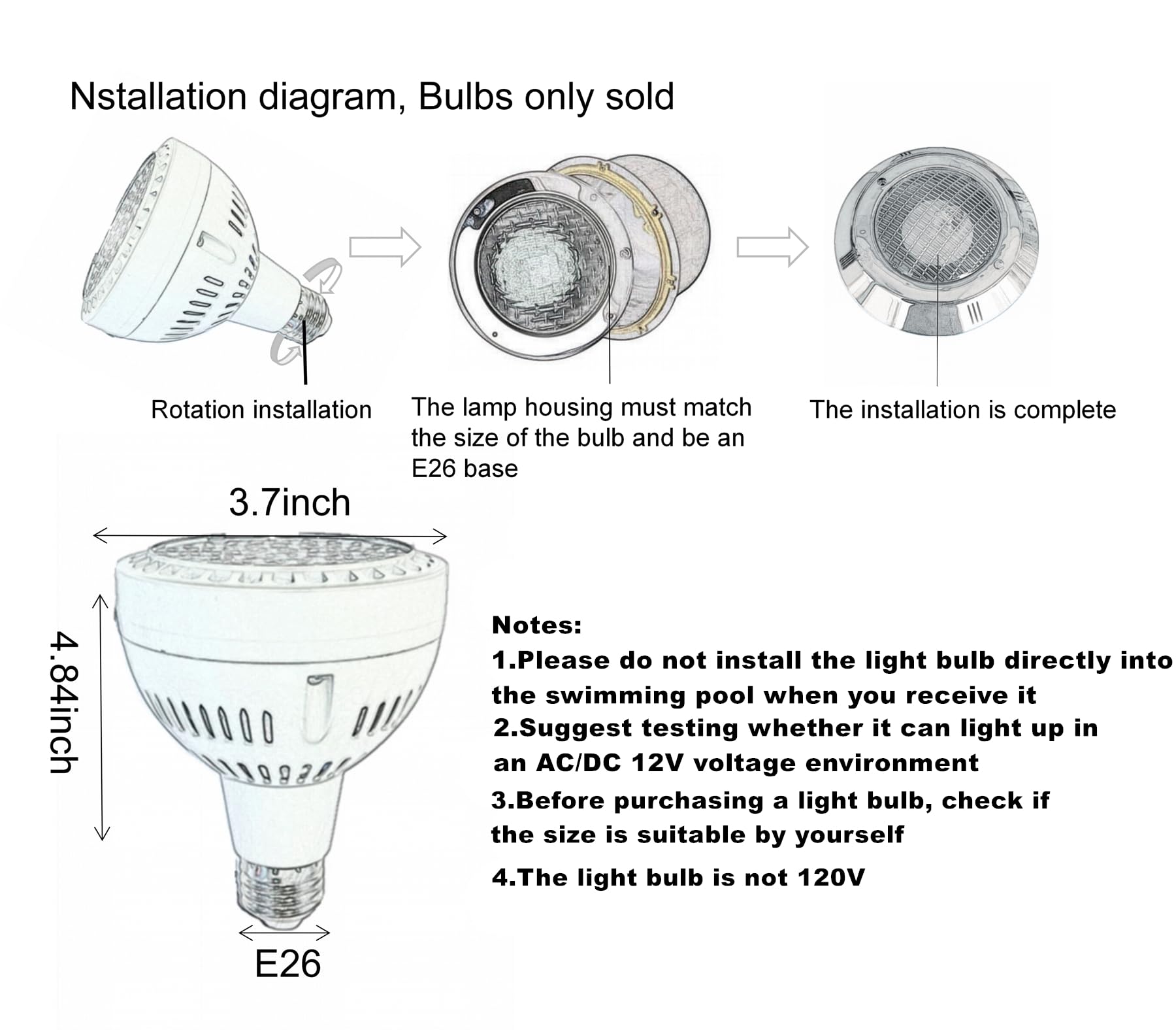 QCYYQYT LED pool light in-use context showing 12V 50W performance