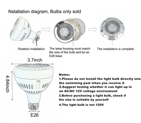 QCYYQYT LED pool light in-use context showing 12V 50W performance