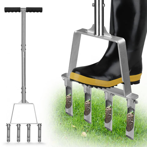 Qdreclod lawn core aerator with four hollow tines for rapid, non-clogging core removal