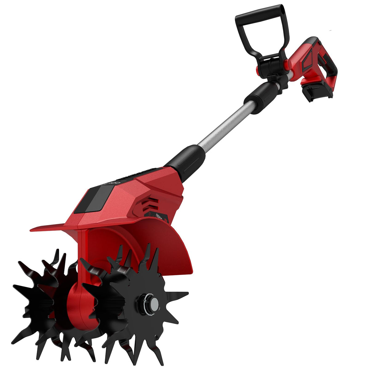 QESOO brushless tiller with Milwaukee 18V compatibility for easy gardening.