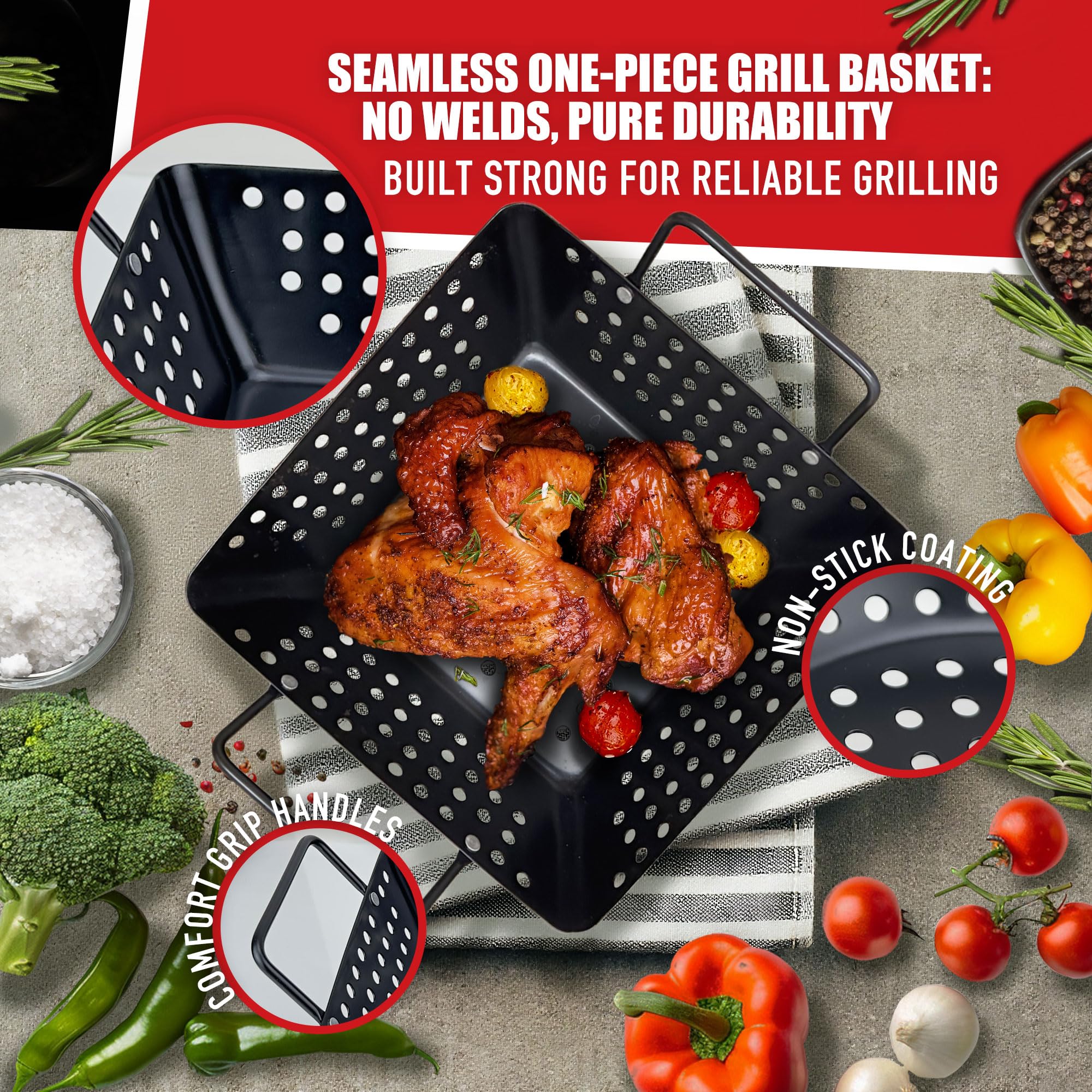 Qetumst small grill basket meat for bite-sized portions with even char