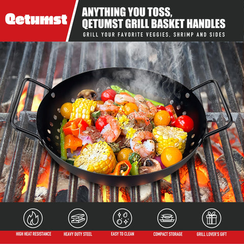 Qetumst small grill basket seafood preventing sticking and enhancing smoky flavor