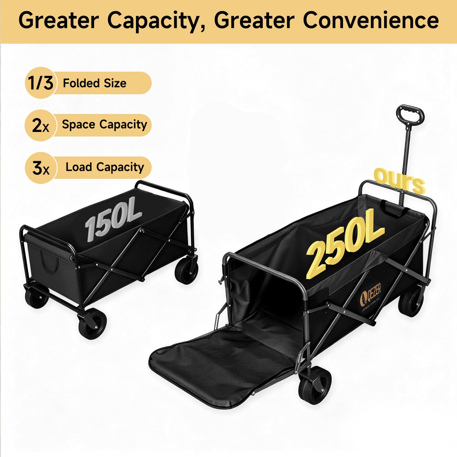 QEZER expandable cargo bed with interior pockets keeps gear organized