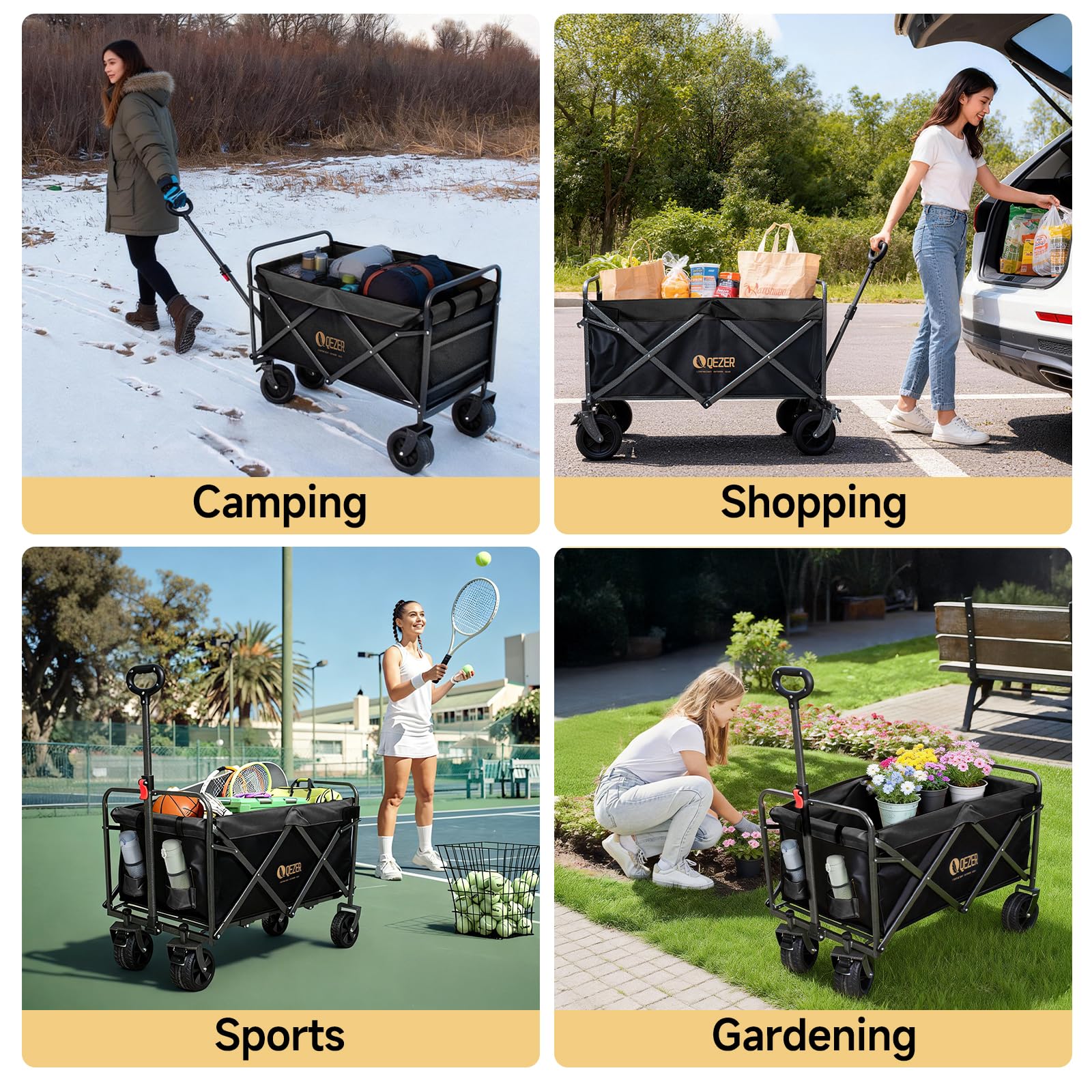 QEZER versatile wagon ideal for camping, shopping, groceries and sports