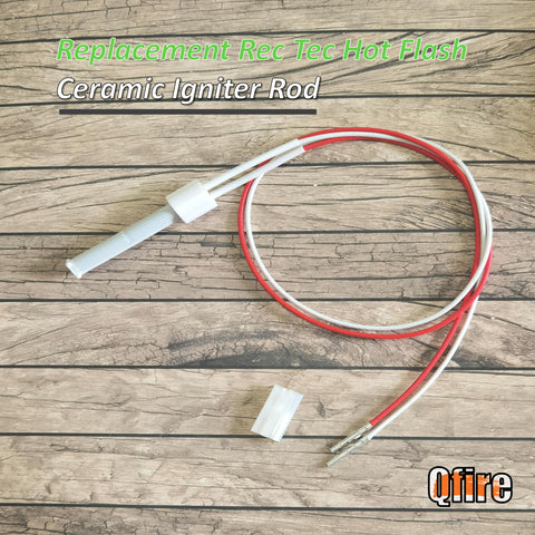 Qfire ceramic igniter rod closeup shows durable construction for long-lasting grills.