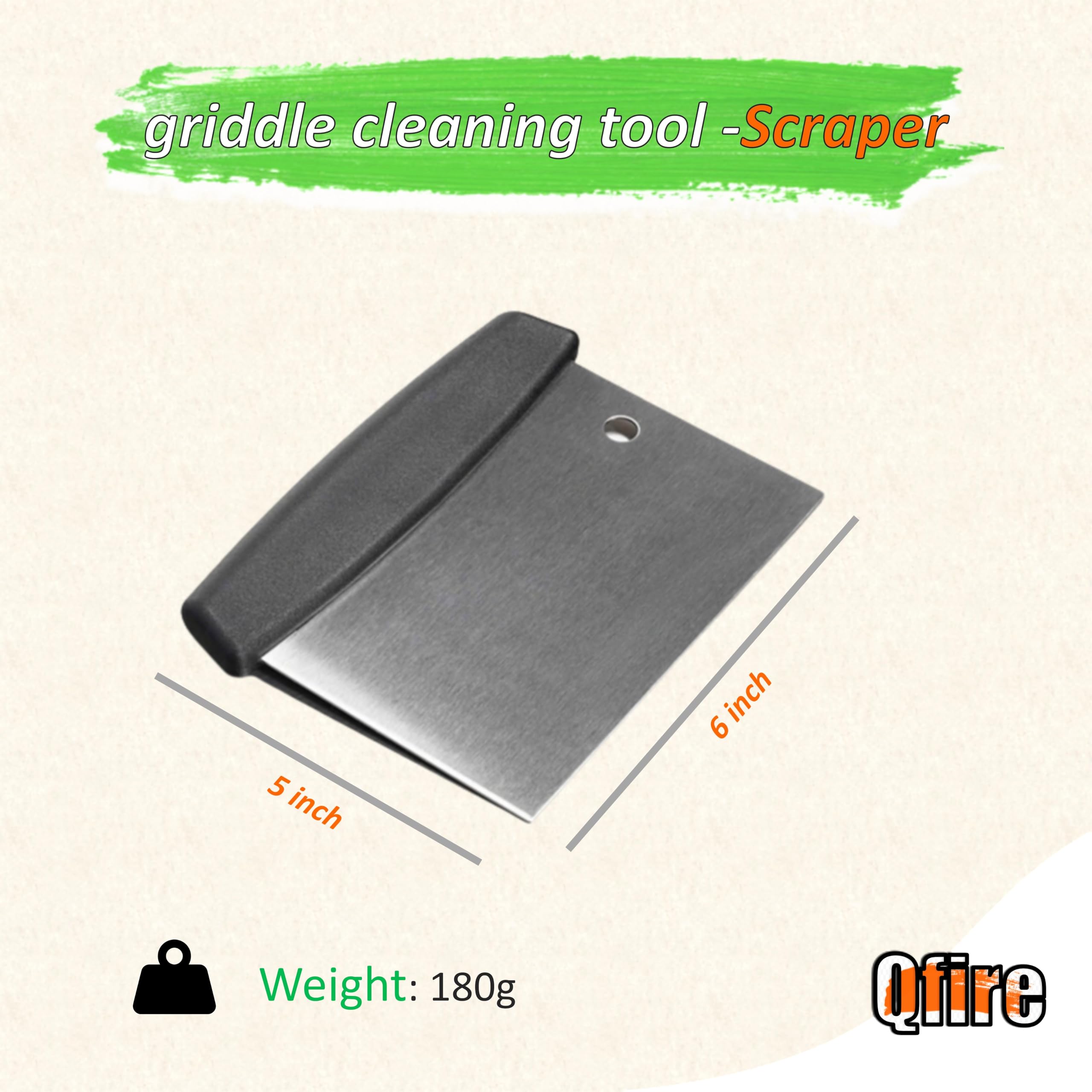 Qfire traeger-flatrock-cleaning-scraper designed for Traeger Flatrock, keeping griddle surfaces spotless.