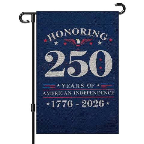 QGWJEKUI 250th Anniversary Garden Flag front view with eagle emblem for bold yard display.