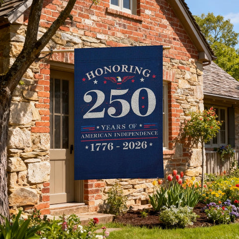 QGWJEKUI stars and vintage lettering emphasize the 250-year milestone for curb appeal.