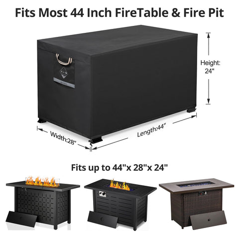 QH.HOME rectangular fire pit cover back view shows full coverage.