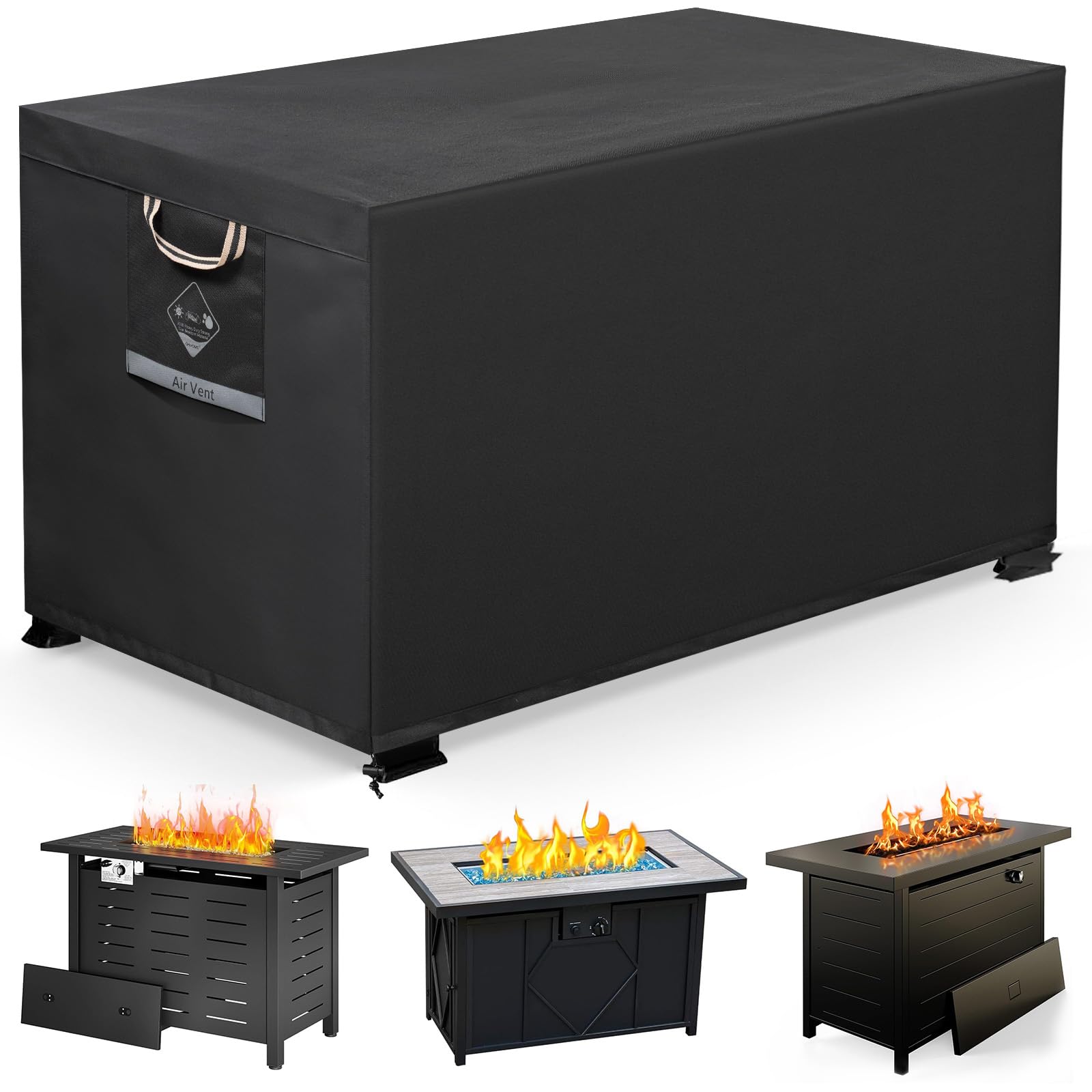 QH.HOME rectangular fire pit cover front view with snug fit protects from rain.