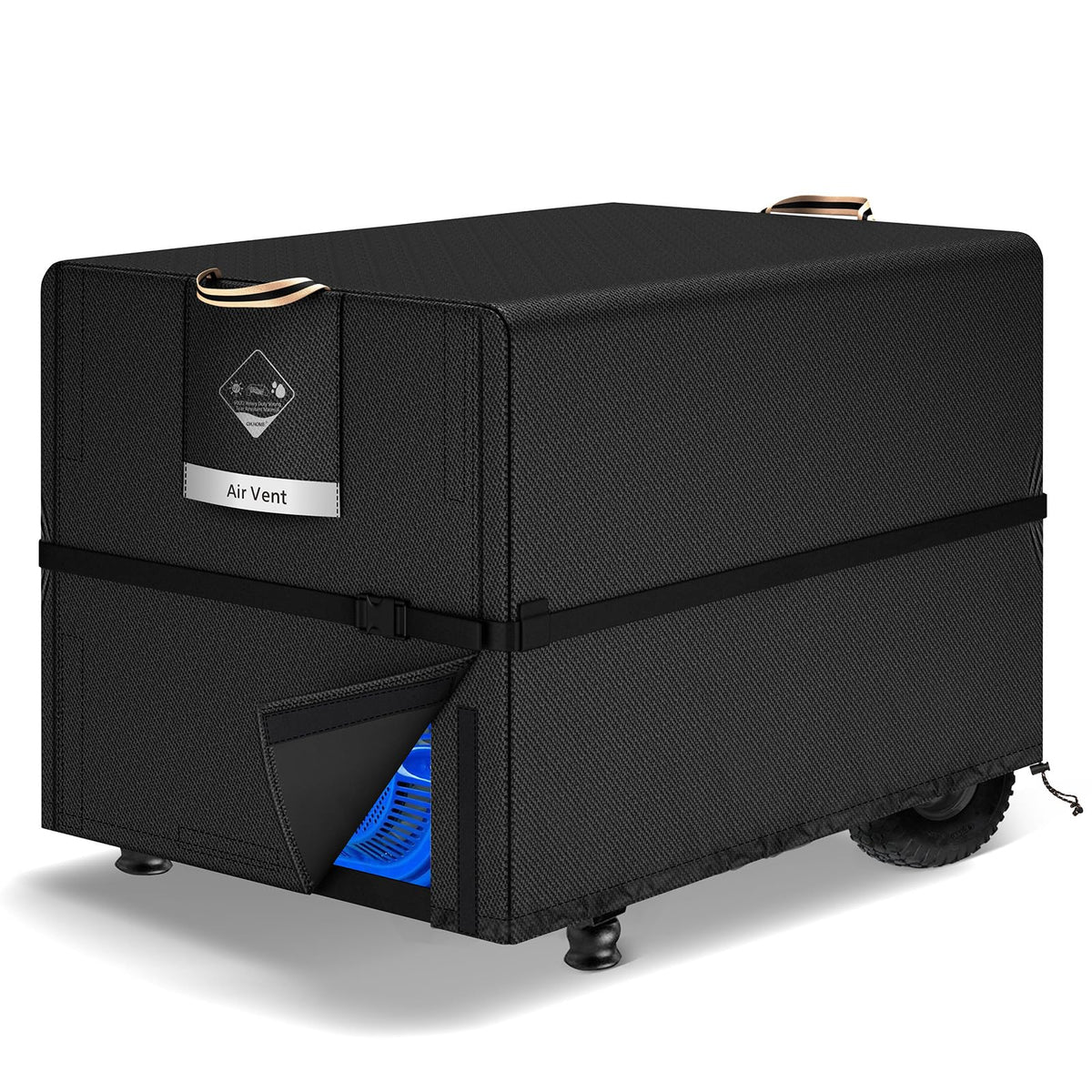 QH.HOME generator cover front view showing windproof fit for 5500-15000W units