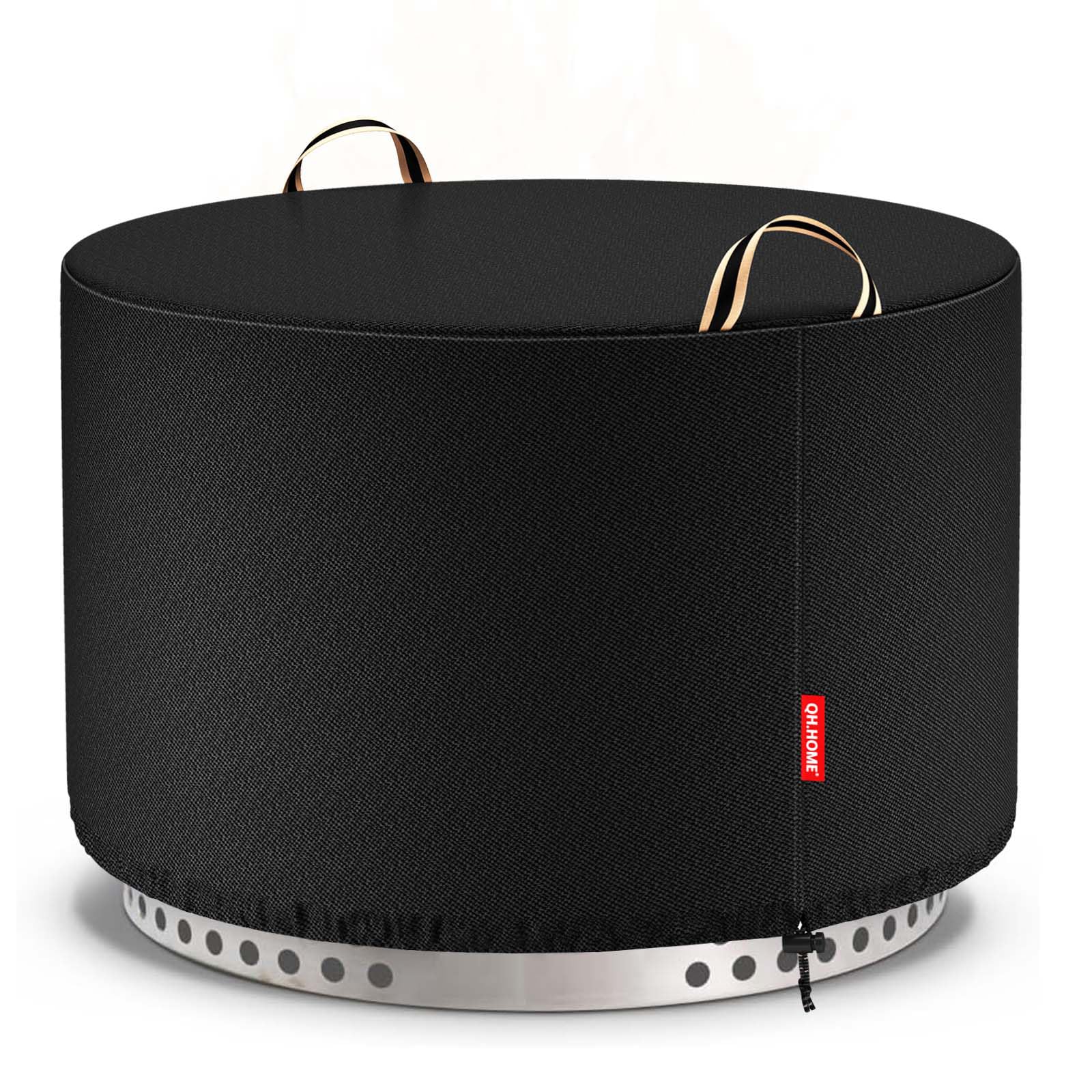 QH.HOME round fire pit cover fits Yukon 27 inches, protecting from rain.