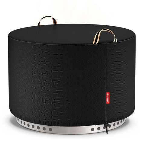 QH.HOME round fire pit cover fits Yukon 27 inches, protecting from rain.