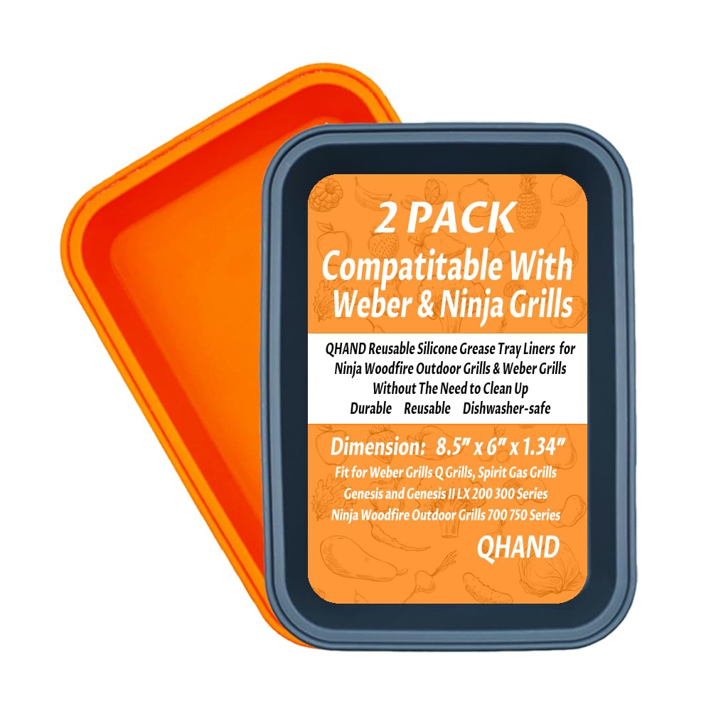 QHAND Weber drip pans top view shows silicone liner for mess-free grilling.