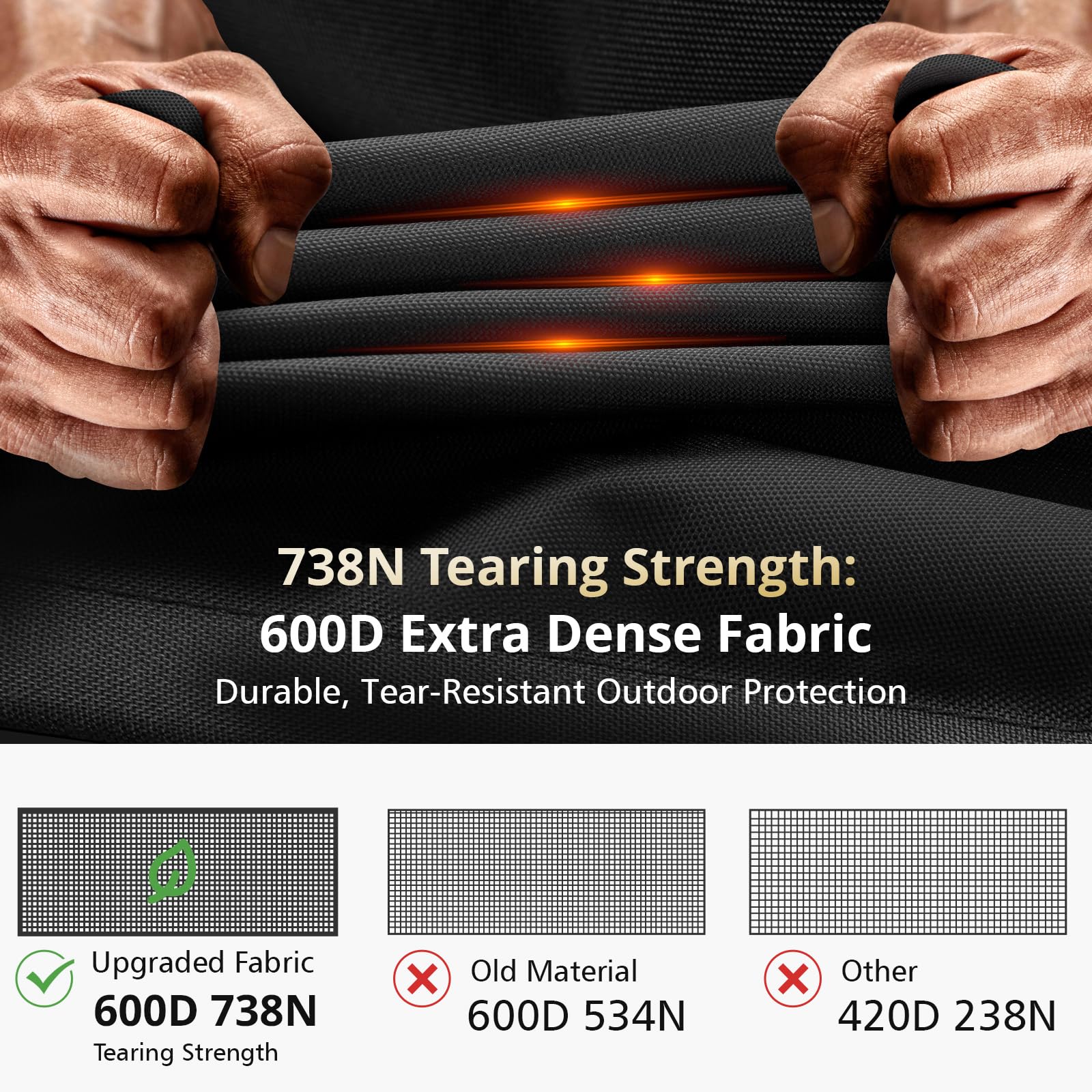 QH.HOME 600D tear resistant fabric close-up demonstrates durability