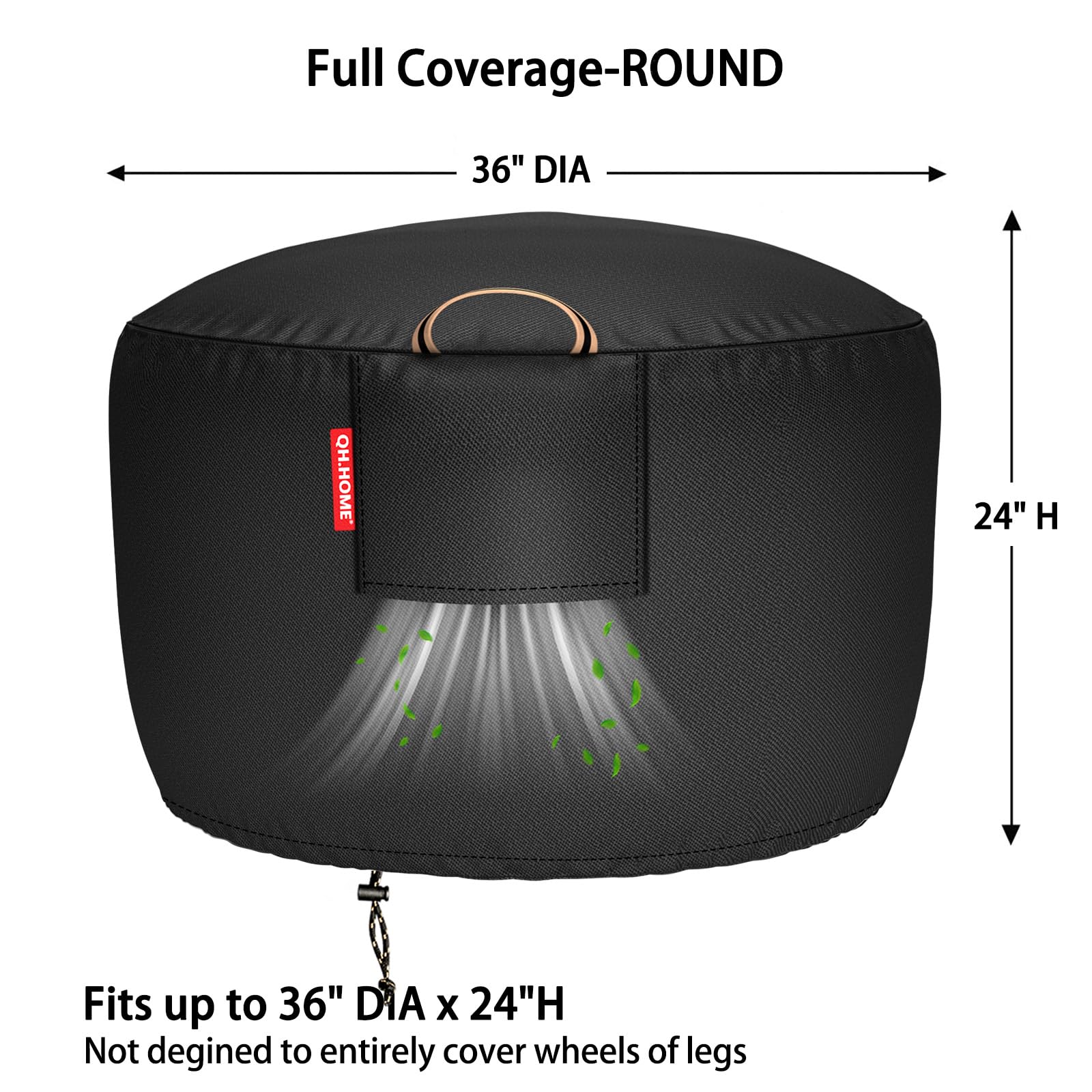 QH.HOME 900D fabric fire pit cover provides rugged waterproof protection for outdoors