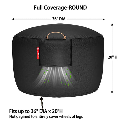 QH.HOME fire pit cover with drawstring secures on windy days