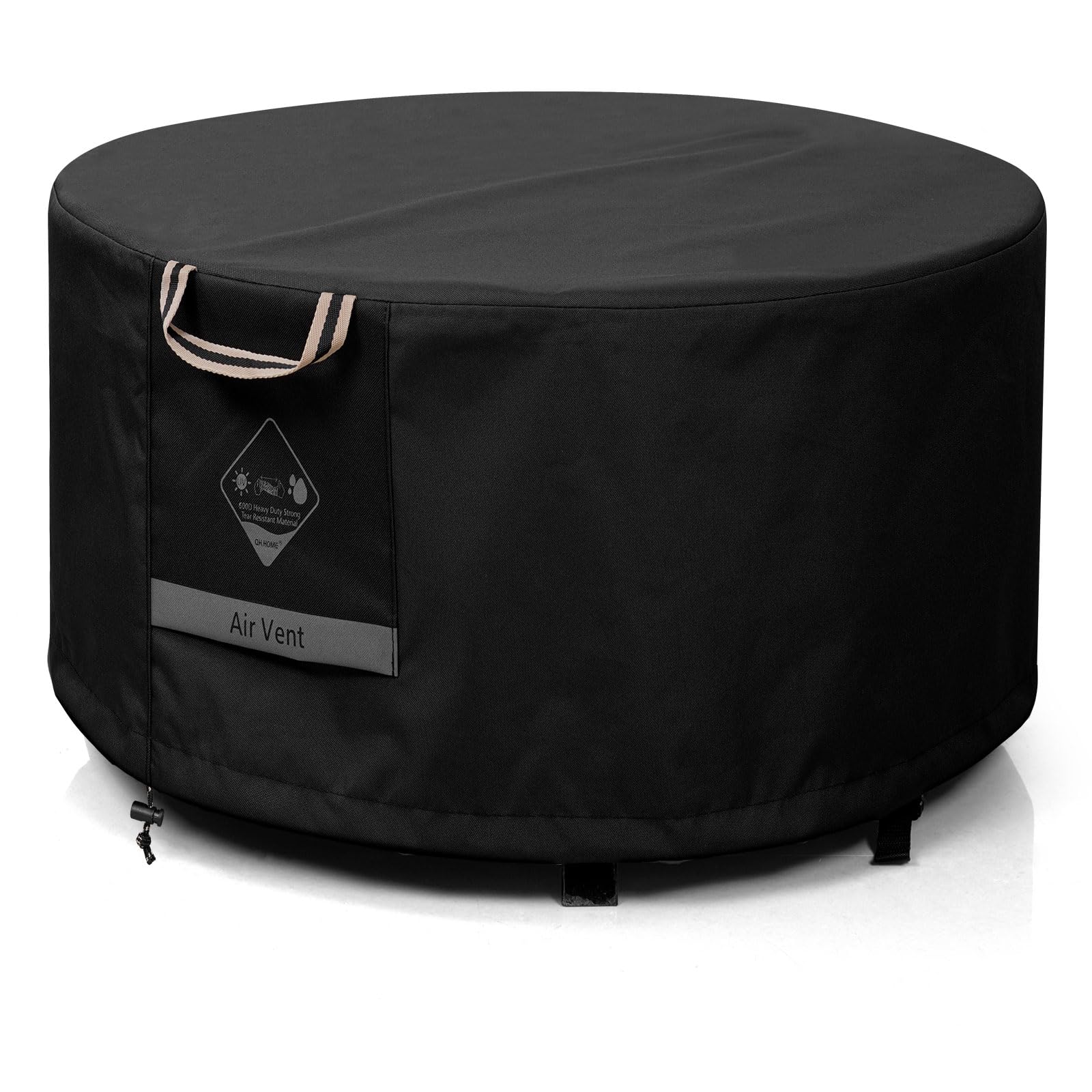 QH.HOME round fire pit cover 28in diameter protects your fire pit from rain and dust.