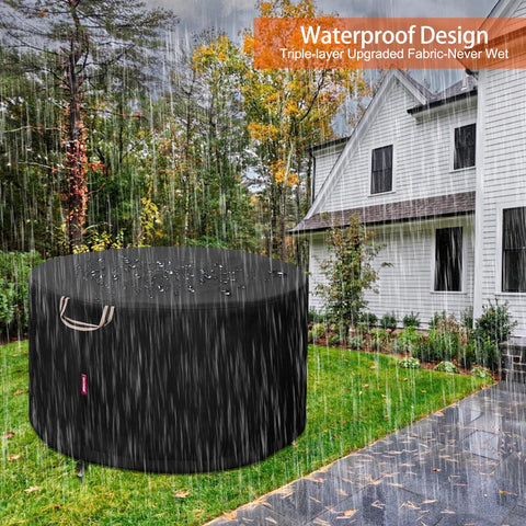 QH.HOME round cover snugly fits Yukon's fire pit for secure protection.