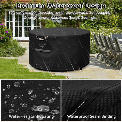 QH.HOME round fire pit cover UPF50+ fabric reduces sun damage.