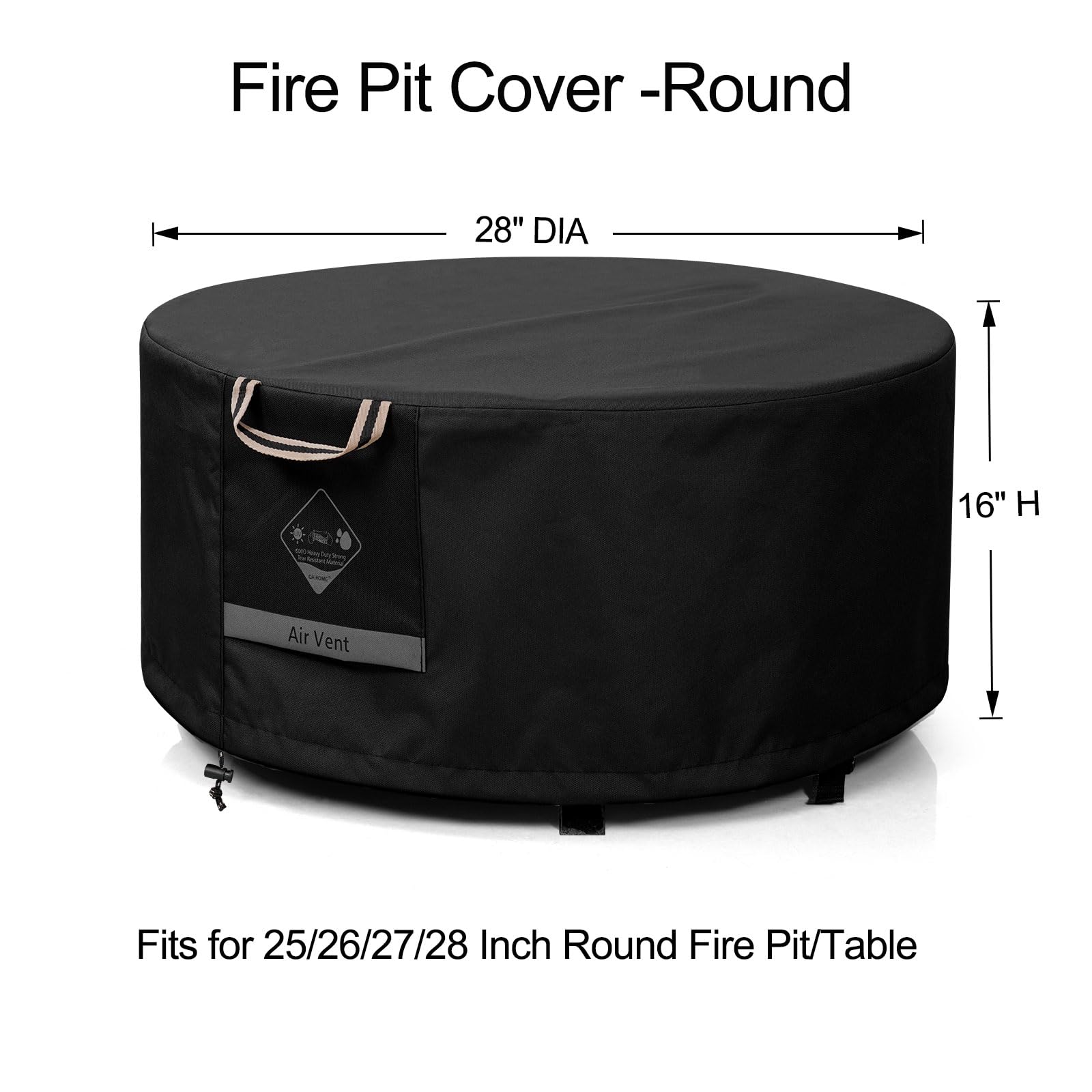 QH.HOME round fire pit cover with UV fade resistance preserves color in sunny patios.