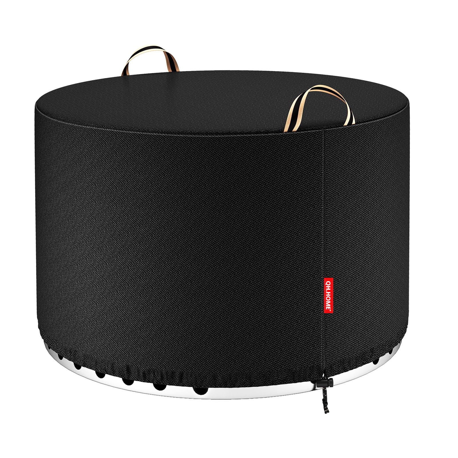 QH.HOME round fire pit cover on Yukon 30 inches shows snug fit and weather protection.