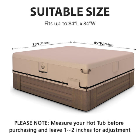 QH.HOME hot tub cover 85x85 side view shows windproof protection.