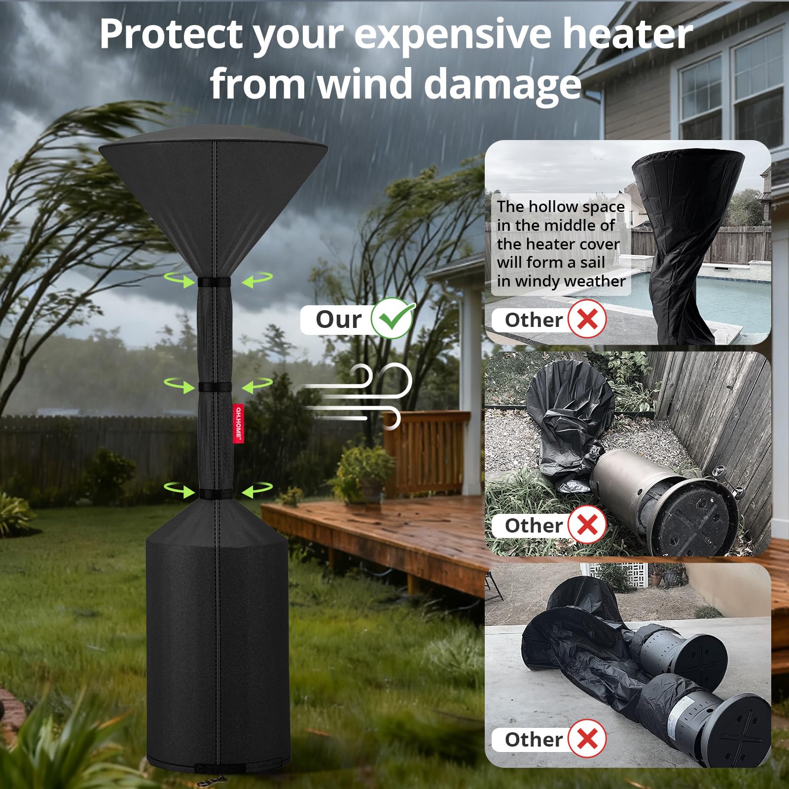 QH.HOME cover features wind-resistant design to secure against gusts.