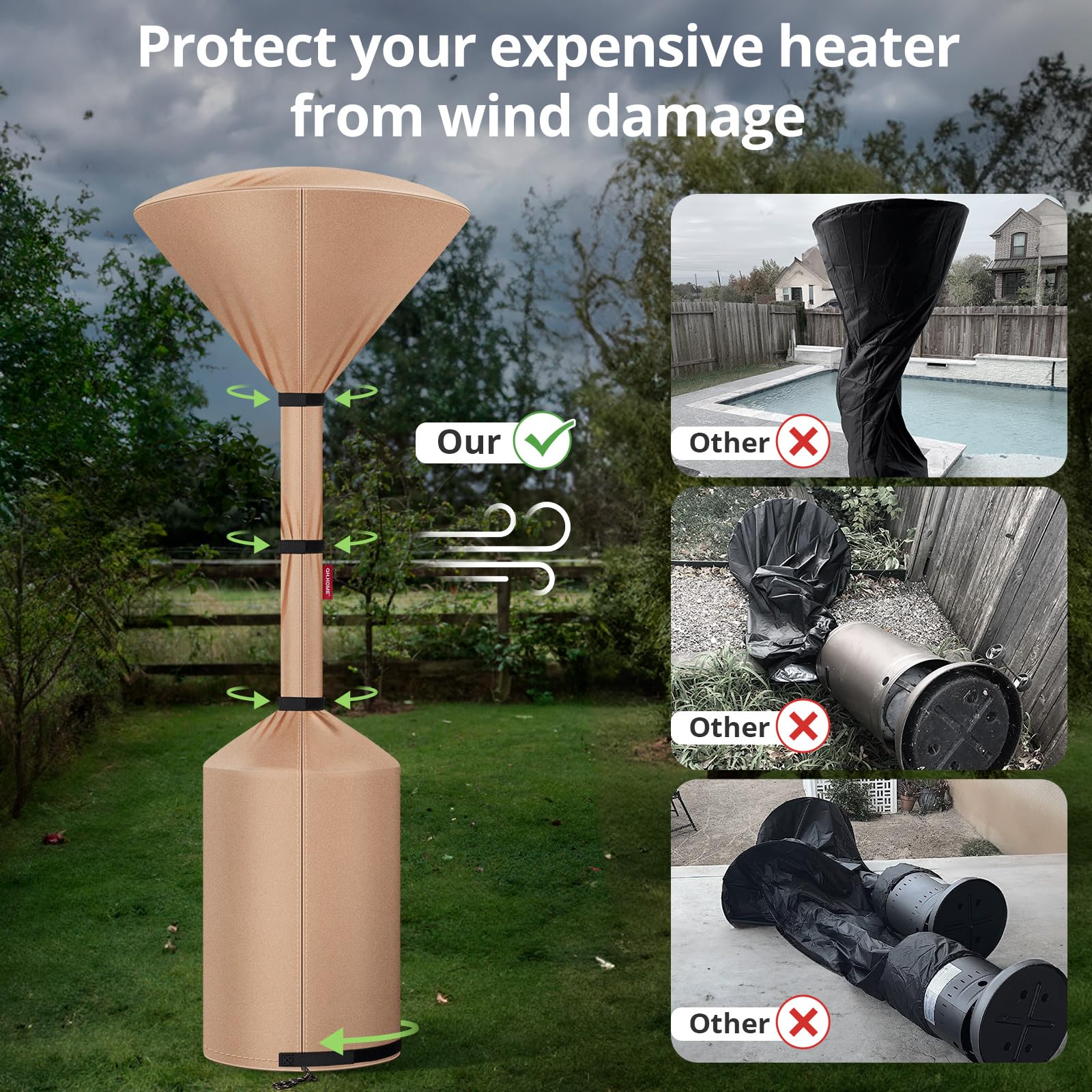 QH.HOME wind straps design helps prevent cover lift during gusts