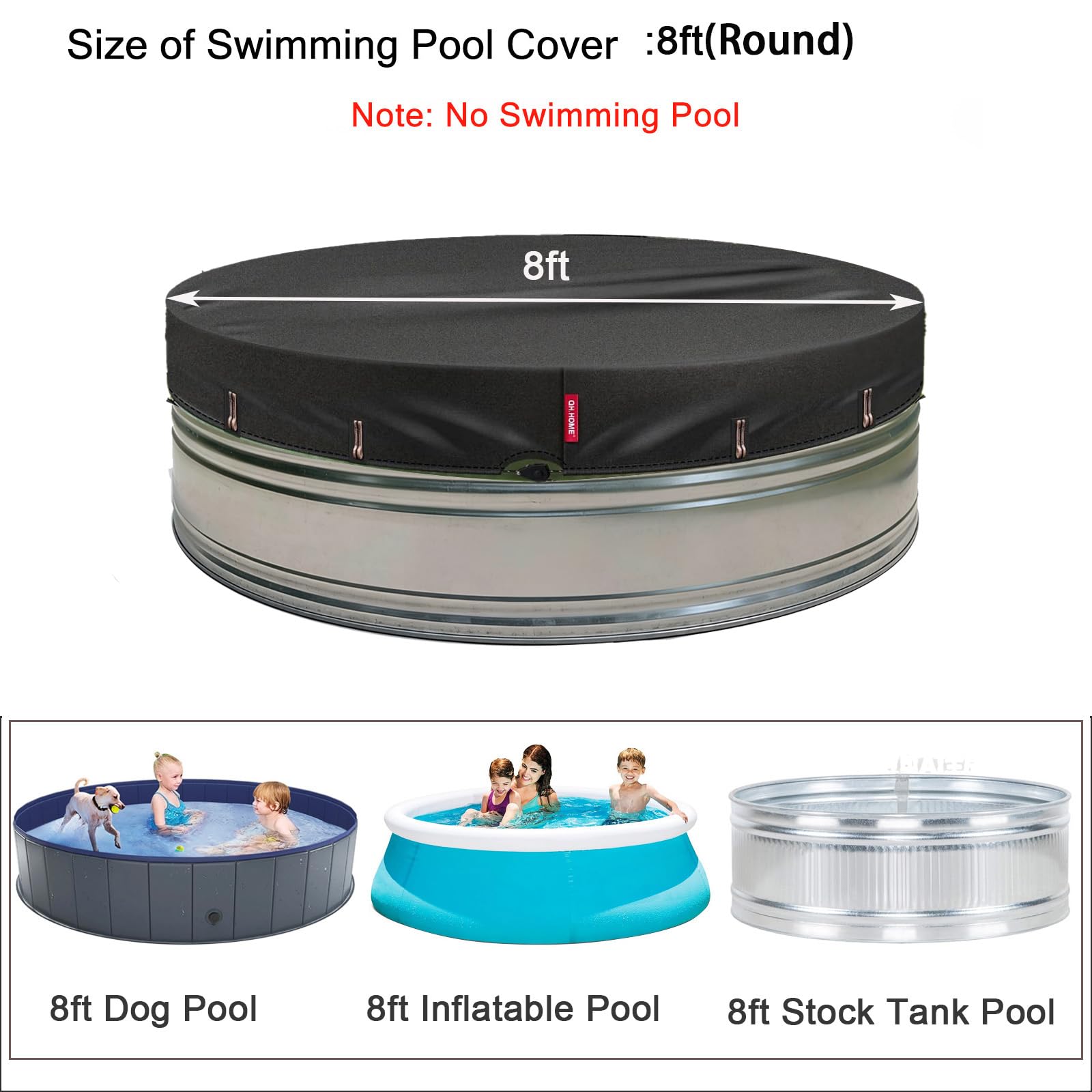 QH.HOME pool cover shows drawstring system for secure, fast fitting.