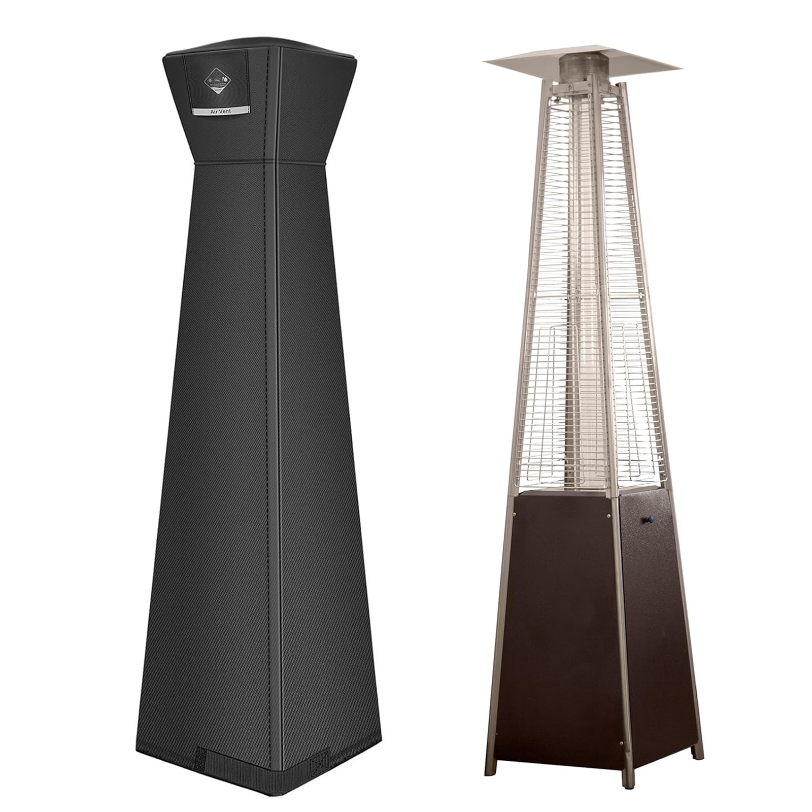 QH.HOME Pyramid patio heater cover front view, snug weatherproof shield for outdoor use.