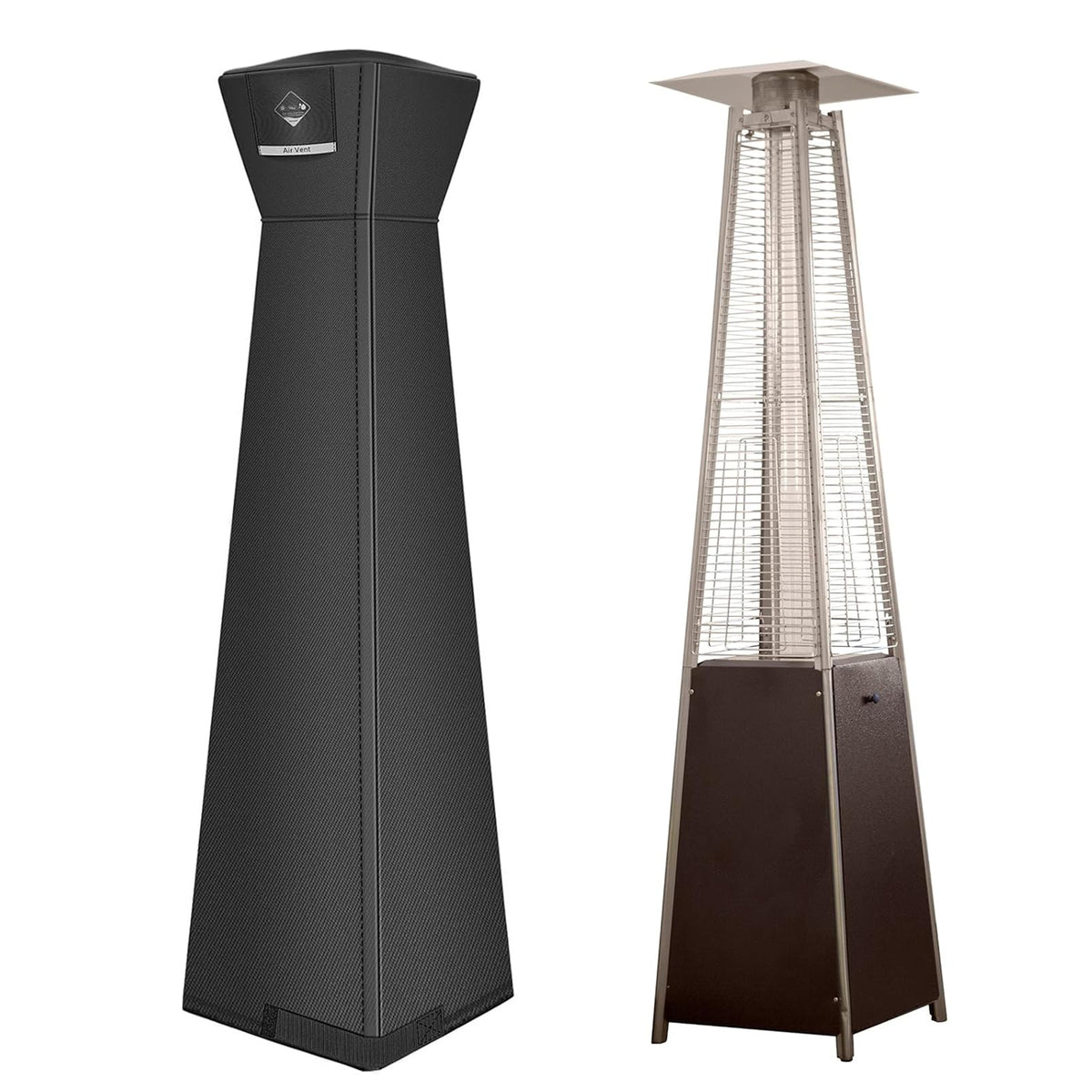 QH.HOME Pyramid patio heater cover front view, snug weatherproof shield for outdoor use.