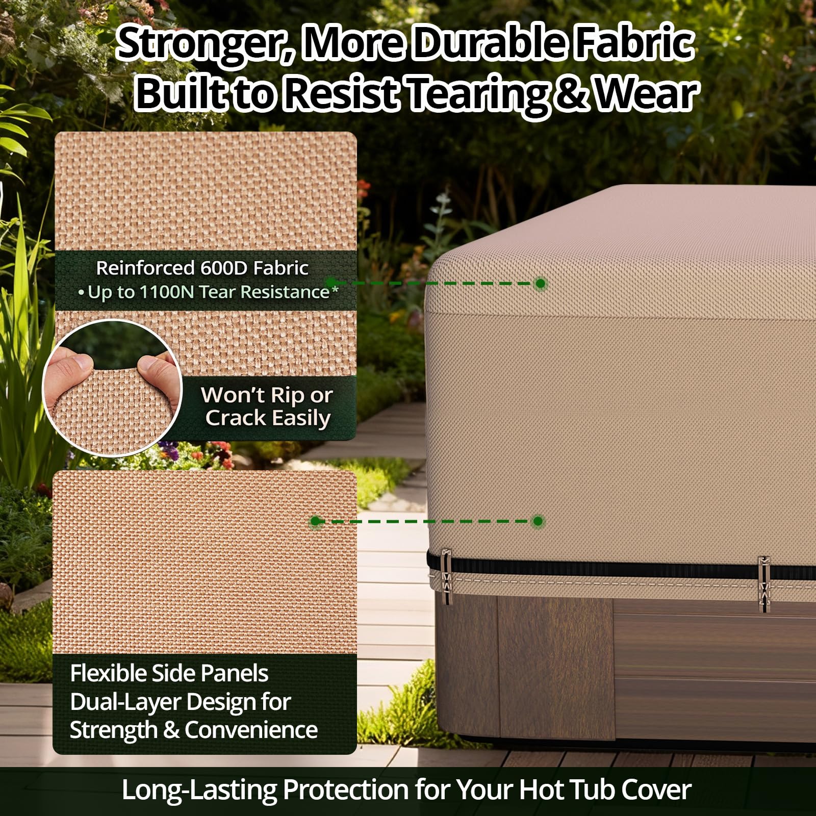 QH.HOME ratchet strap system demonstrates secure locking against wind.