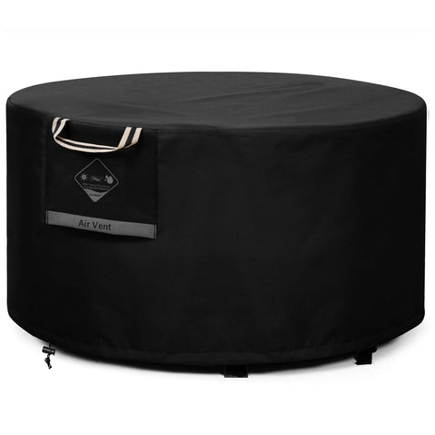 QH.HOME round fire pit cover 40-inch on patio provides full protection from rain and wind.