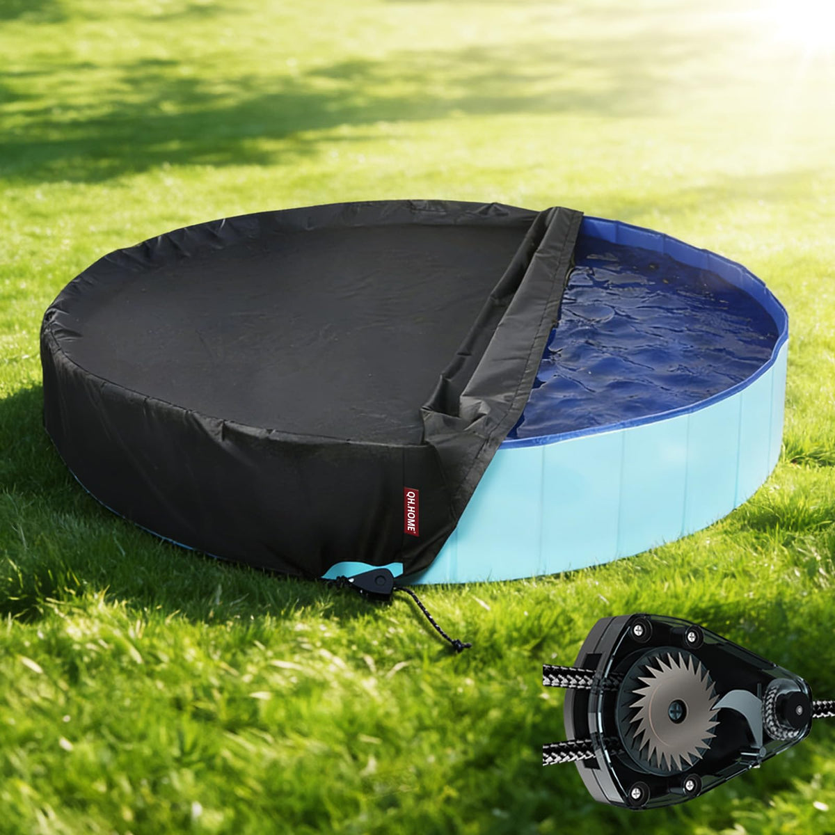 QH.HOME round pool cover windproof 64-inch protection against wind and debris.