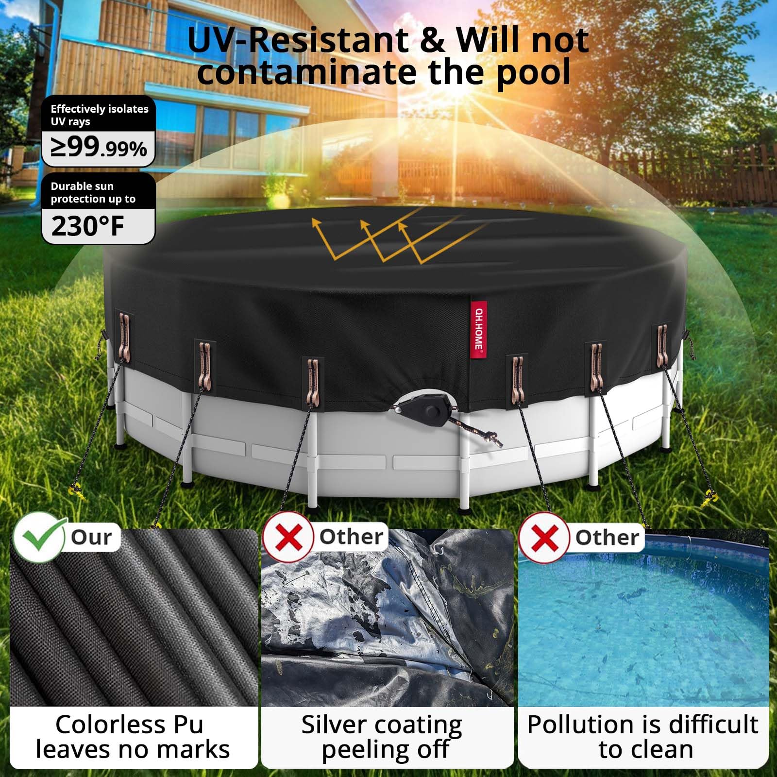 QH.HOME solar pool cover uses heat to help maintain water temperature and reduce evaporation