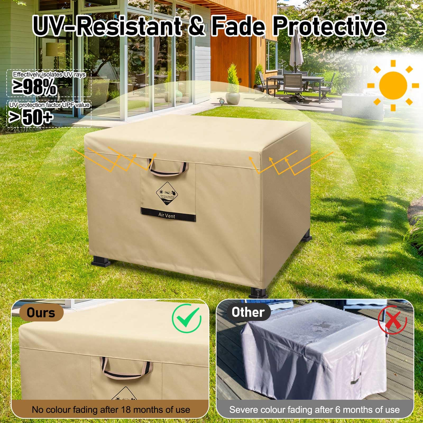 QH.HOME UPF50+ fabric helps retain color and resist sun fade.