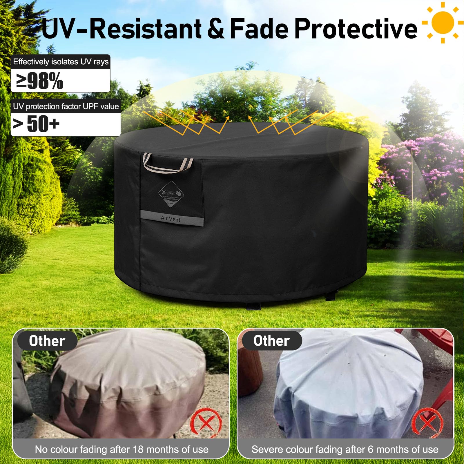 QH.HOME waterproof vinyl coating keeps the fire pit dry after rain