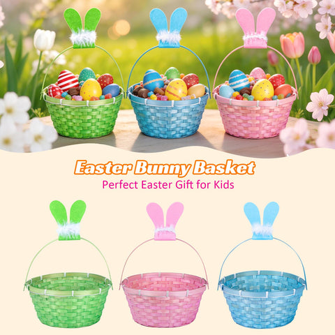 QHou Easter bamboo basket in green with ears for colorful outfits and egg hunts