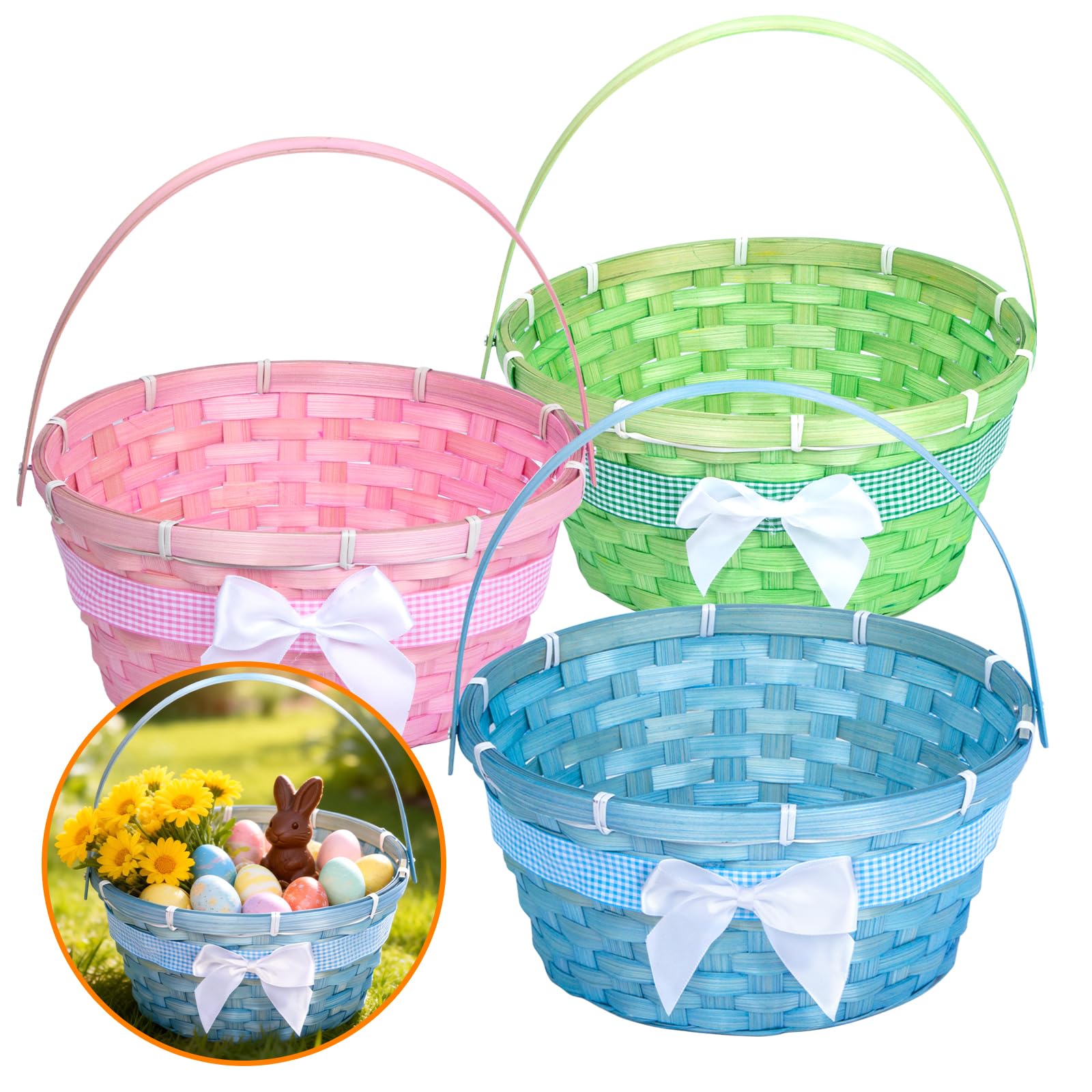 Q.Hou kids using basket during Easter crafts and treasure hunts.