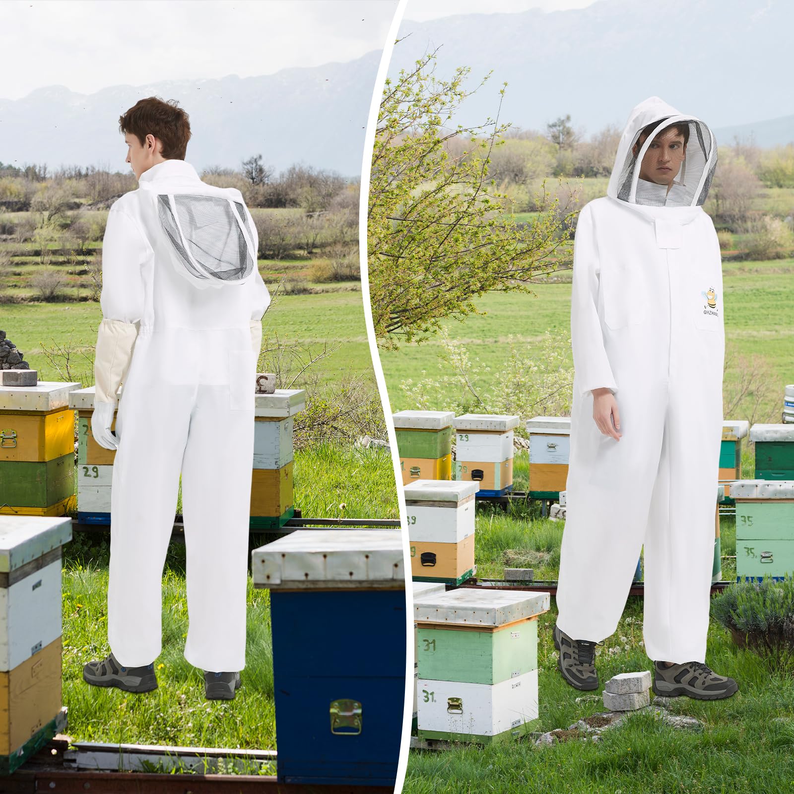 QHZHANG bee suit with detachable veil for clear visibility.