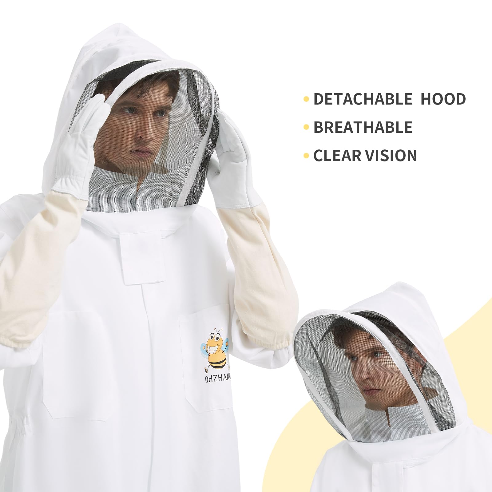 QHZHANG beekeeping suit with goatskin gloves for added protection