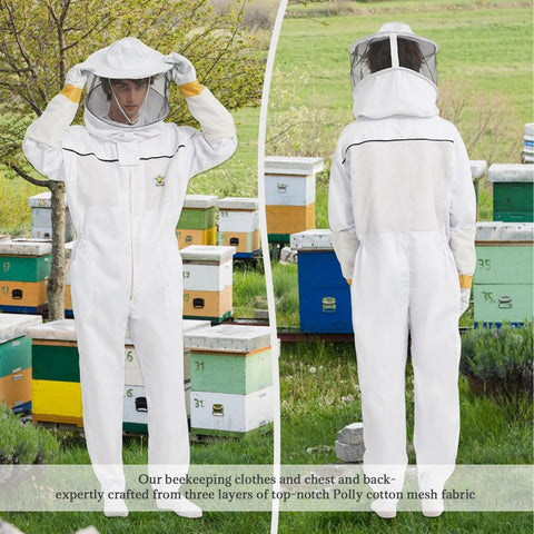 QHZHANG suit with elastic waist and cuffs for a snug, bee-resistant fit.