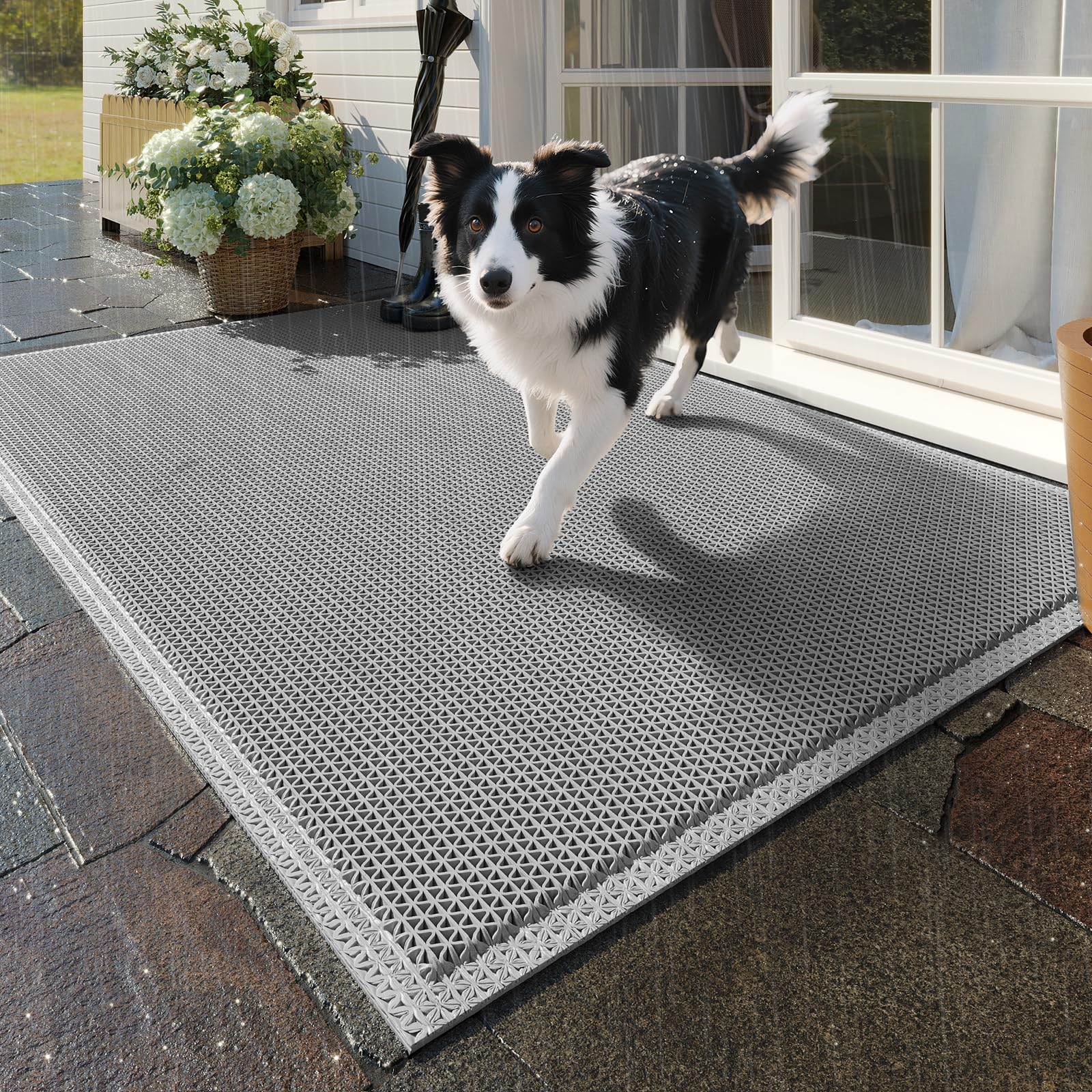 QiCaiJia front door mat 20x31 with drainage for busy entryways