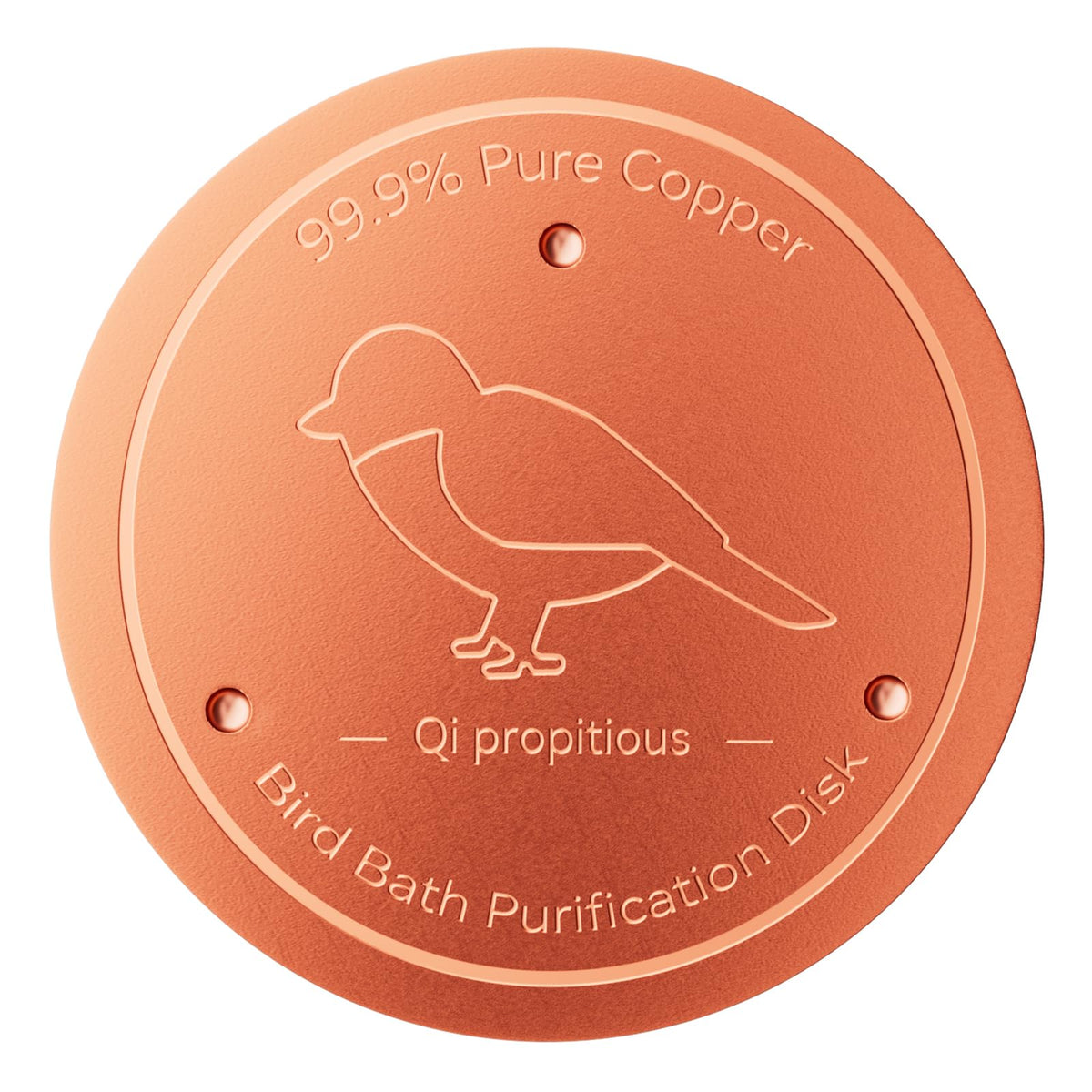 Qi propitious copper disk close-up shows 1mm thickness for durable outdoor use.