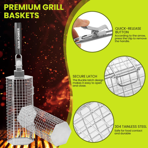 Removable wooden handle of QIAN POWER grill baskets for safe storage.