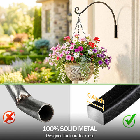 Deck setup using Qiang Ni metal plant hanger to elevate a flowering pot.